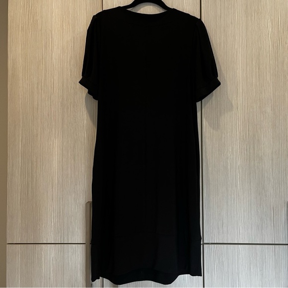 VINTAGE Tiana B Midi Dress | Black Cocoon Pleated Scoop Neck | Medium - Picture 2 of 9